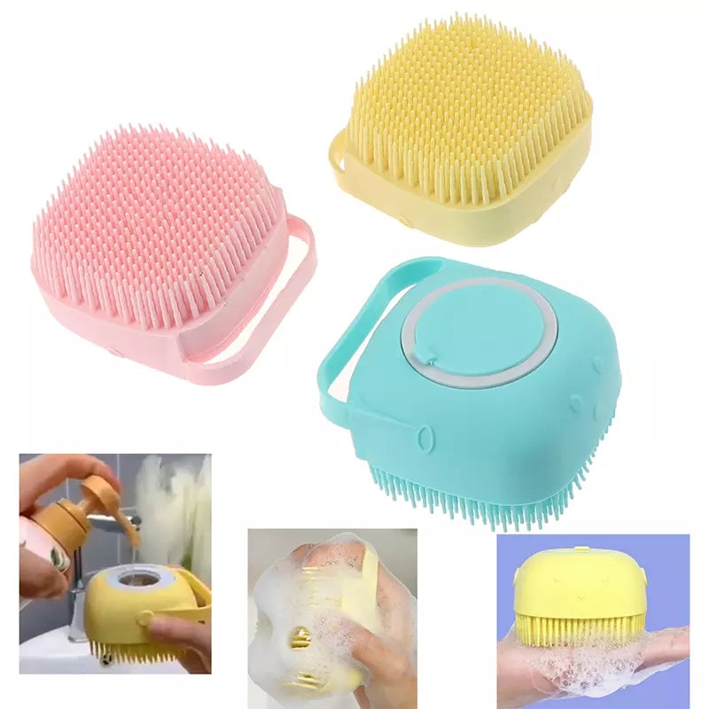 Premium Silicone Mini Bath Brush with Soap Dispenser – Ultra-Soft Hygienic Body Scrubber & Massage Brush for All Ages