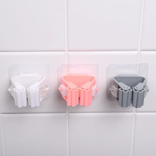 1 Pc Self-Adhesive Mop & Broom Holder – Wall Mounted Magic Organizer for Cleaning Tools (Random Color)
