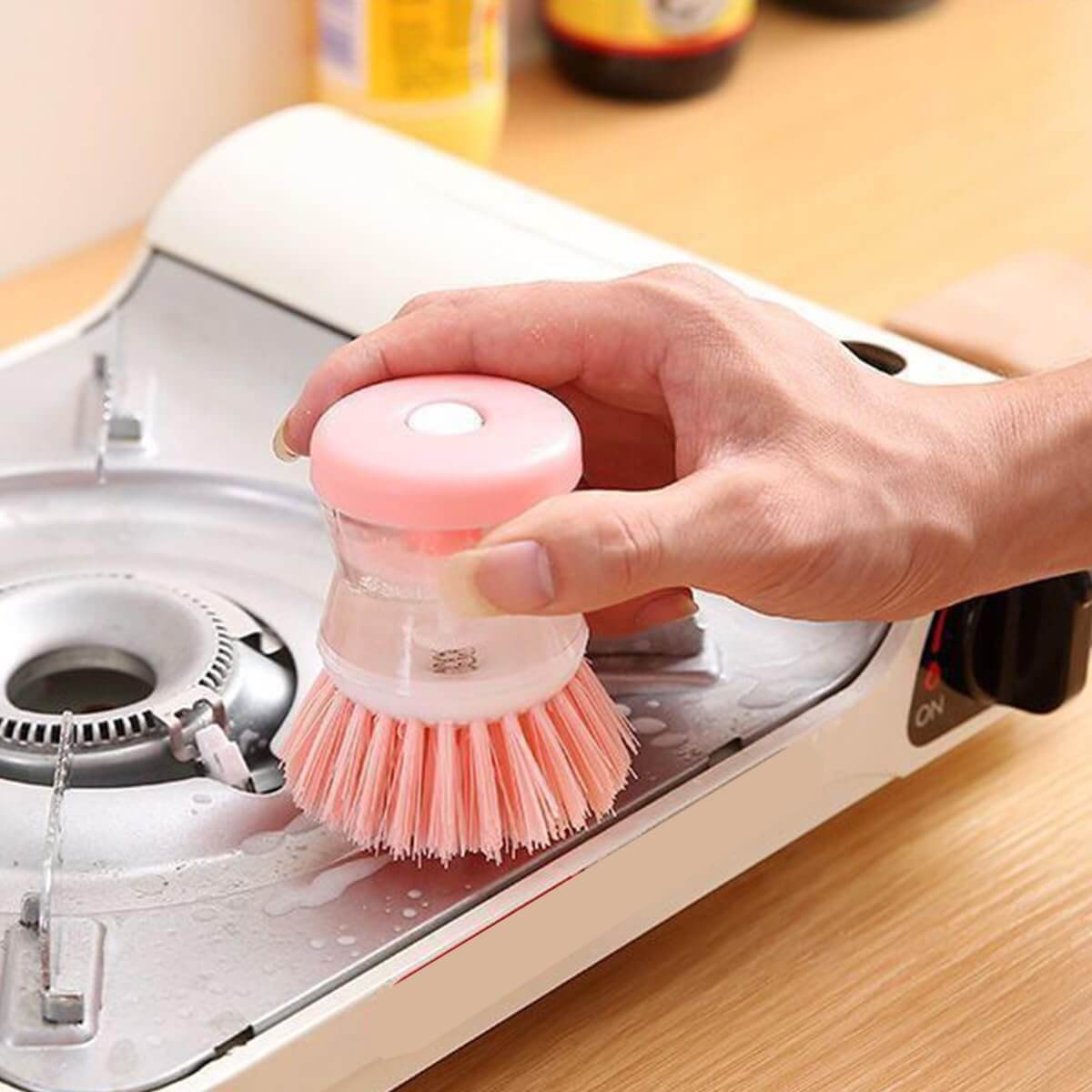 Hydraulic Liquid Soap Dispensing Pot & Dish Cleaning Brush