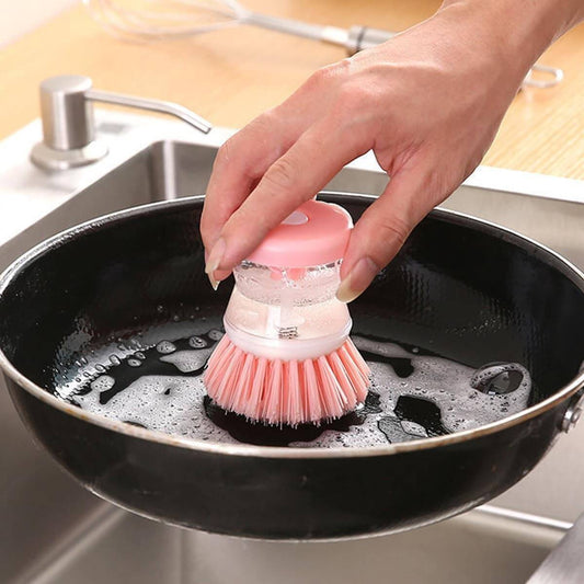 Hydraulic Liquid Soap Dispensing Pot & Dish Cleaning Brush