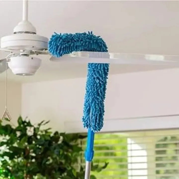 Carevix flexible microfiber duster with stainless steel extendable handle and bendable fan cleaner for dusting and cleaning hard-to-reach areas.