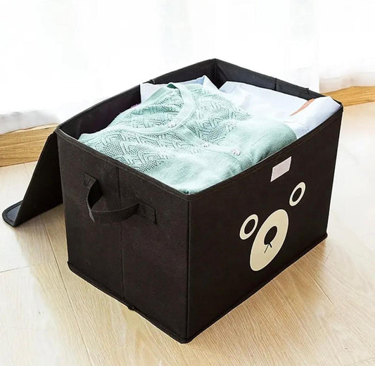 Panda design folding storage bin by Carevix Store, versatile kids toy organizer and quilt basket with panda illustration.