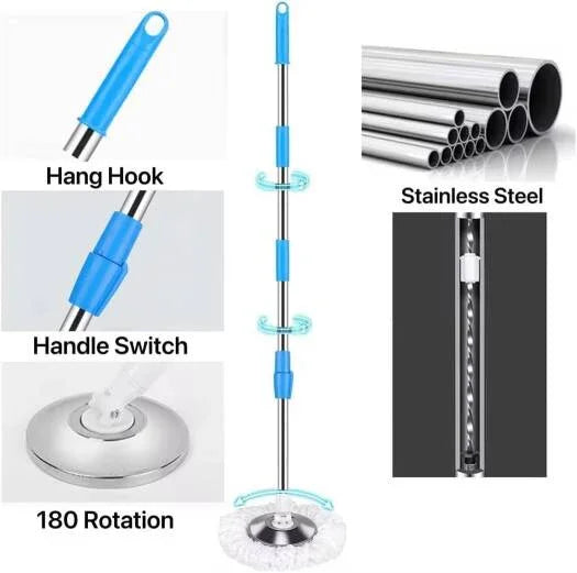 Carevix 360° rotating spin mop set with microfiber head, stainless steel dryer basket, heavy-duty floor cleaning system.