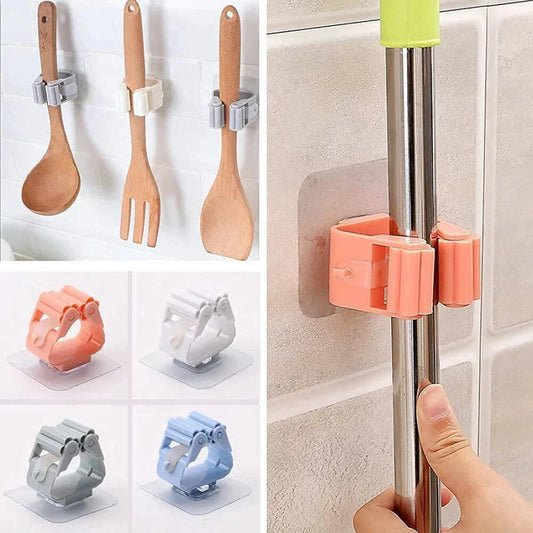 1 Pc Self-Adhesive Mop & Broom Holder – Wall Mounted Magic Organizer for Cleaning Tools (Random Color)