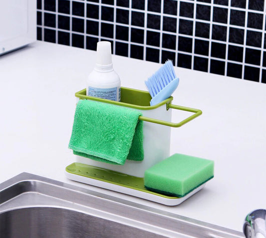 3-in-1 Premium Kitchen Sink Organizer – Self-Draining Sponge, Brush & Cloth Holder Rack