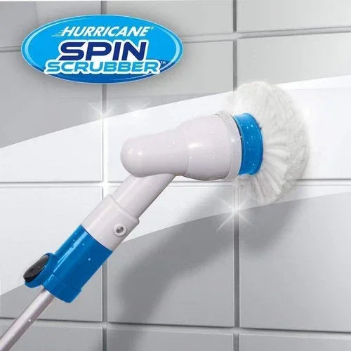 Carevix 360° electric spin scrubber with rechargeable wireless design, showing the cleaning brush in use on surfaces.