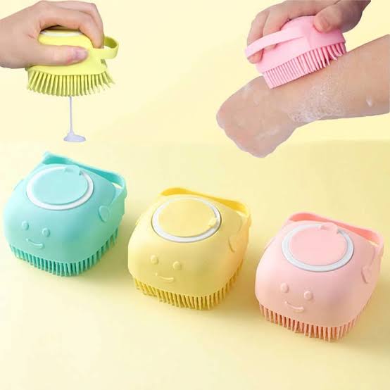 Premium Silicone Mini Bath Brush with Soap Dispenser – Ultra-Soft Hygienic Body Scrubber & Massage Brush for All Ages