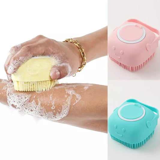 Premium Silicone Mini Bath Brush with Soap Dispenser – Ultra-Soft Hygienic Body Scrubber & Massage Brush for All Ages