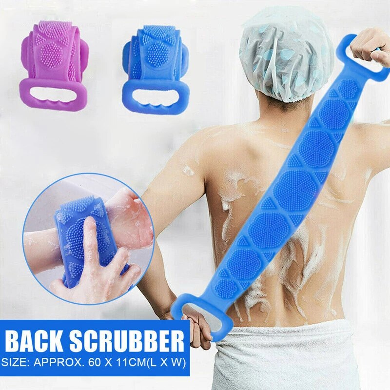 Premium Silicone Double-Sided Bath Towel Scrubber – Flexible Exfoliating Body Massage Belt for Deep Pore Cleaning