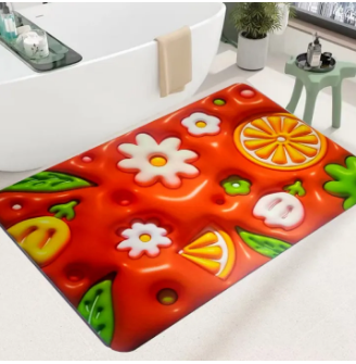Carevix 3D visual illusion quick dry bath mat with super absorbent, non-slip surface, designed for bathroom floor safety and style.