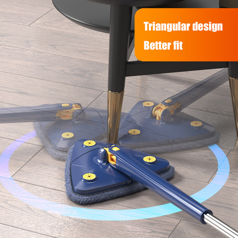 Carevix 360° rotatable triangle cleaning mop with automatic water squeezing, suitable for floor and wall cleaning, shown in use.