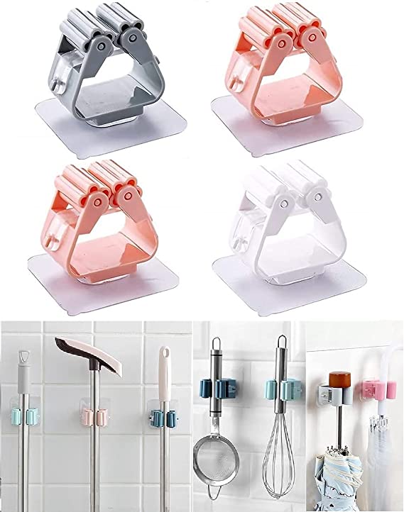 1 Pc Self-Adhesive Mop & Broom Holder – Wall Mounted Magic Organizer for Cleaning Tools (Random Color)