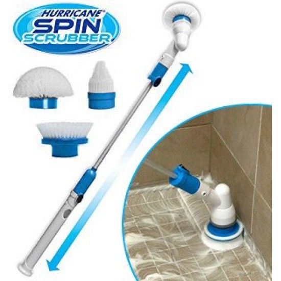 Carevix 360° electric spin scrubber with rechargeable wireless design, showing the cleaning brush and ergonomic handle.