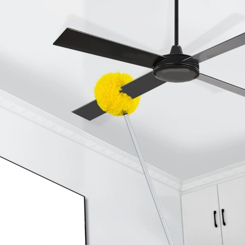 Carevix long-handle extendable ceiling fan duster with washable microfiber brush, flexible for cleaning high ceiling fans.