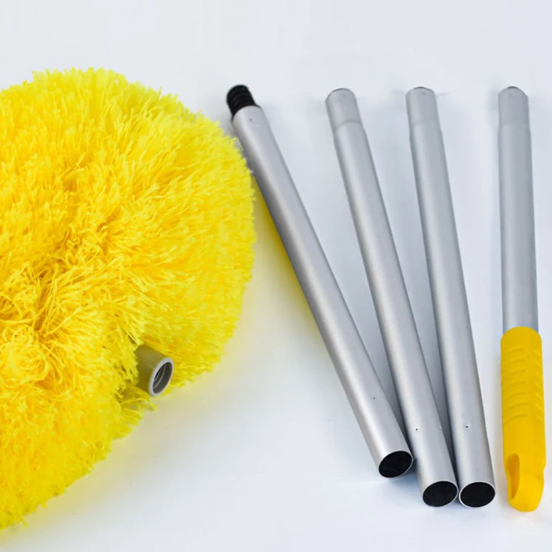 Carevix extendable ceiling fan duster with microfiber brush, flexible, washable handle for dusting high ceilings and fans.