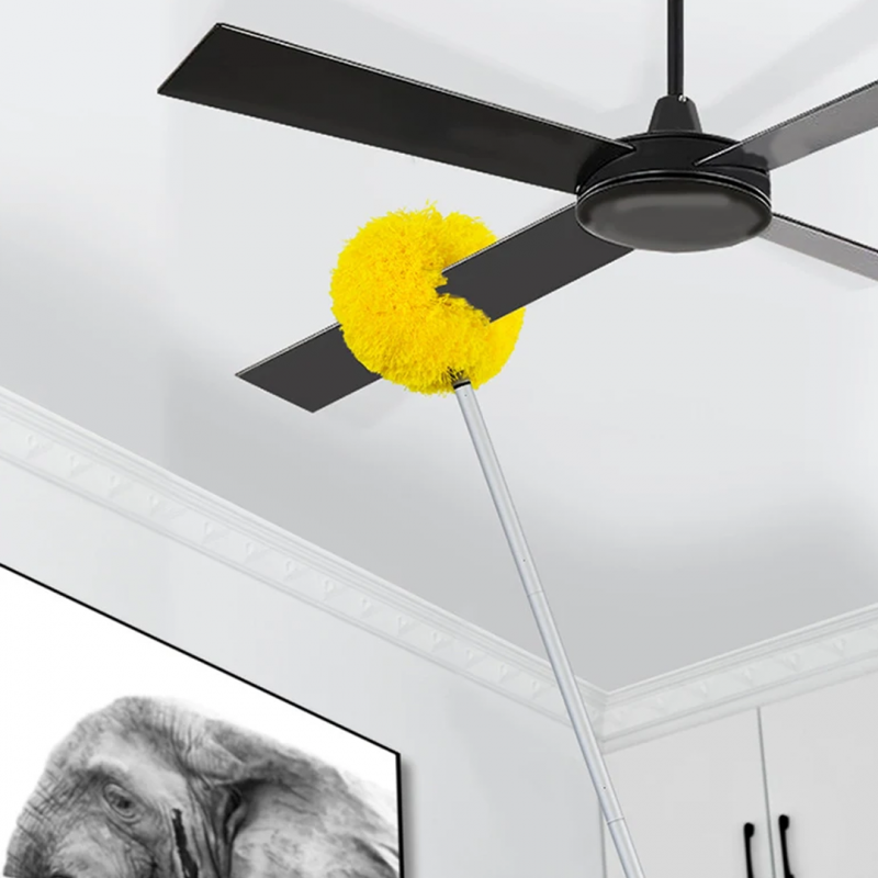 Carevix long-handle extendable ceiling fan duster with flexible washable microfiber brush for dusting high ceilings.