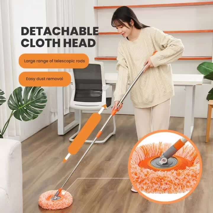 Multipurpose Microfiber Round Mop with Long Telescopic Rod – Easy Dust Removal & Detachable Head