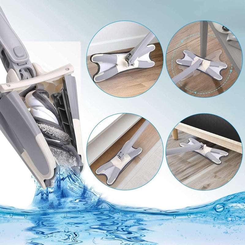 Carevix Hands-Free Squeeze X-Mop with 360° rotating microfiber flat mop head for efficient cleaning and easy maneuverability.
