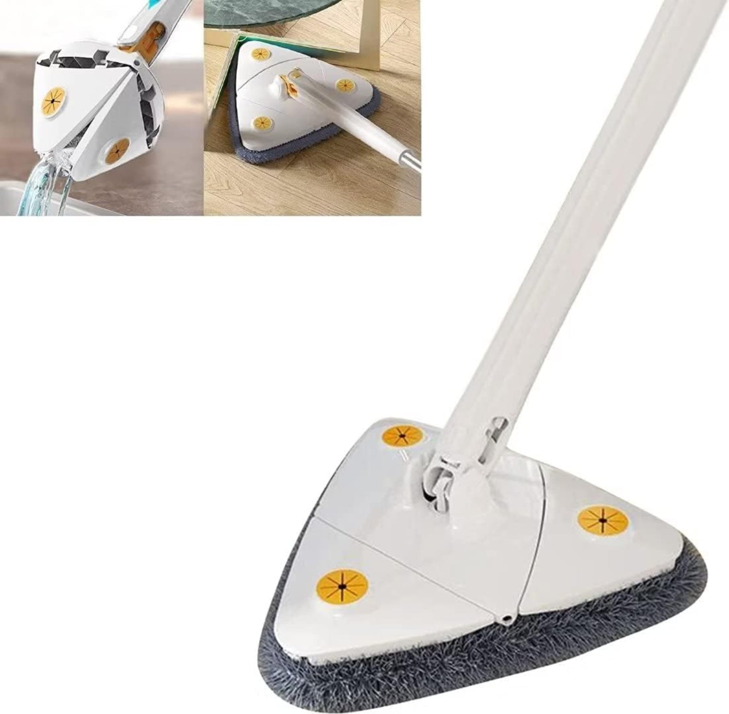 Carevix 360° rotatable triangle cleaning mop with automatic water squeezing for effective floor and wall cleaning.