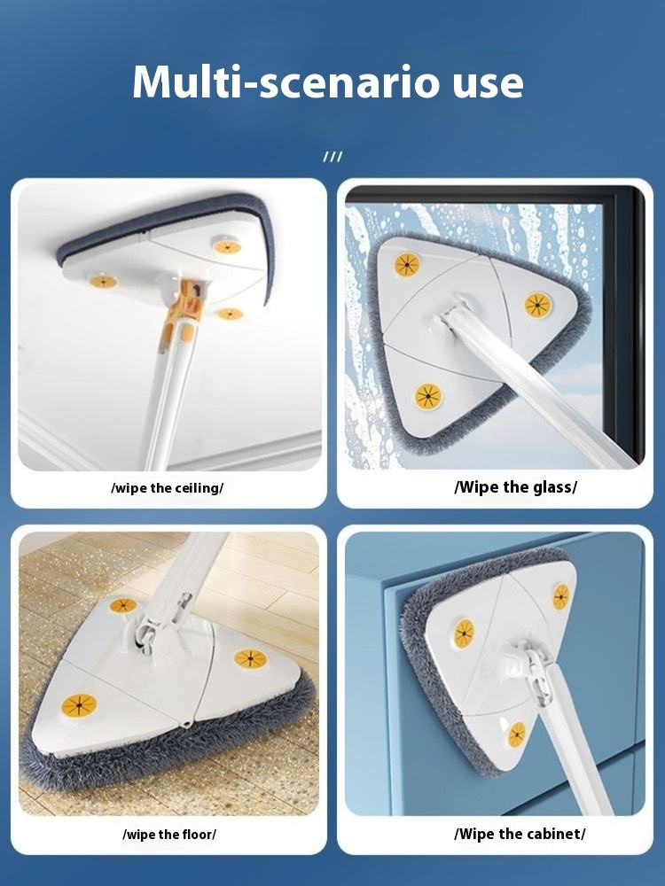 Carevix 360° rotatable triangle cleaning mop with automatic water squeezing for floor and wall cleaning, shown in use.
