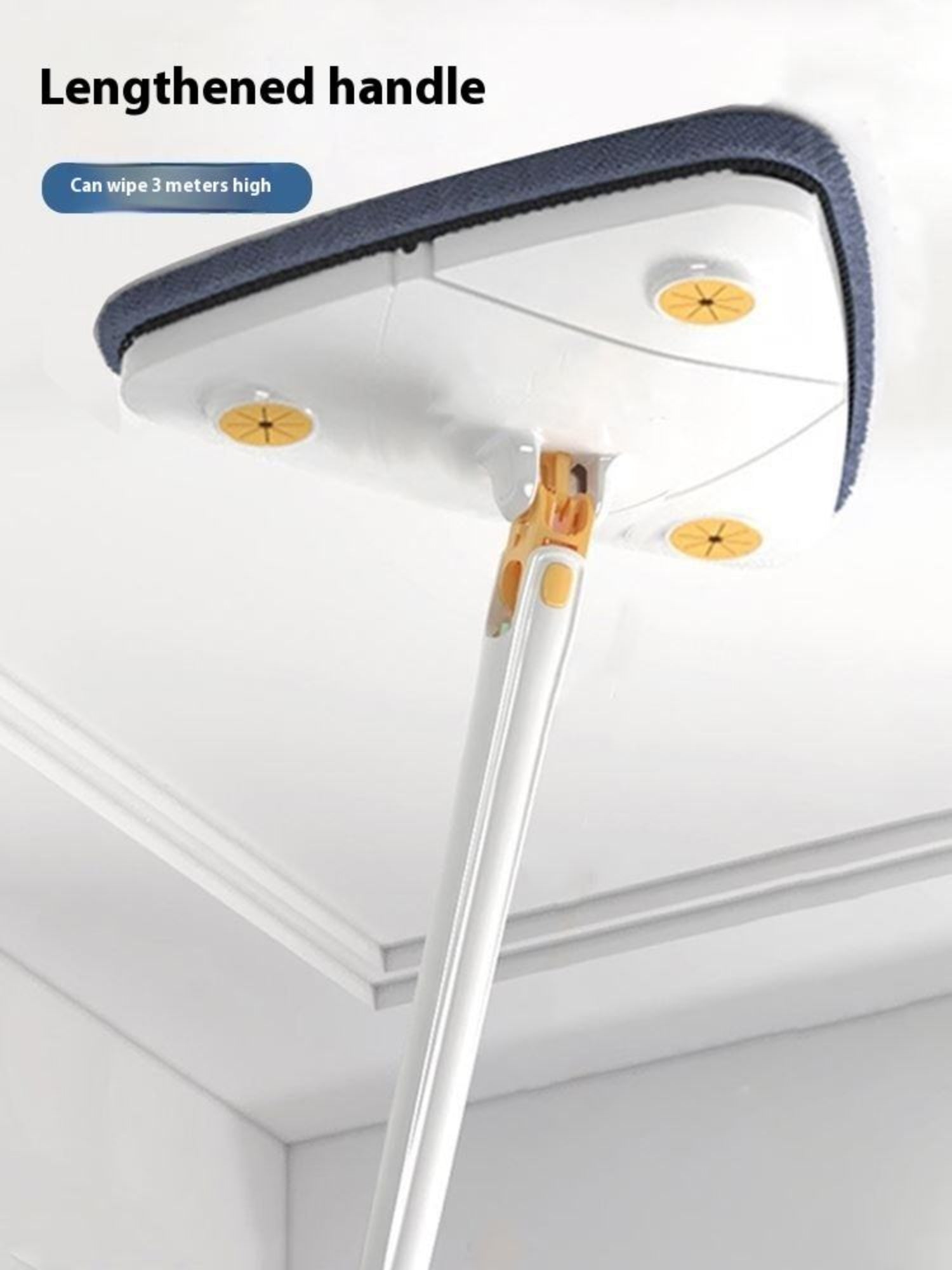 Carevix 360° rotatable triangle cleaning mop with automatic water squeezing for floor and wall cleaning, featuring a durable design.