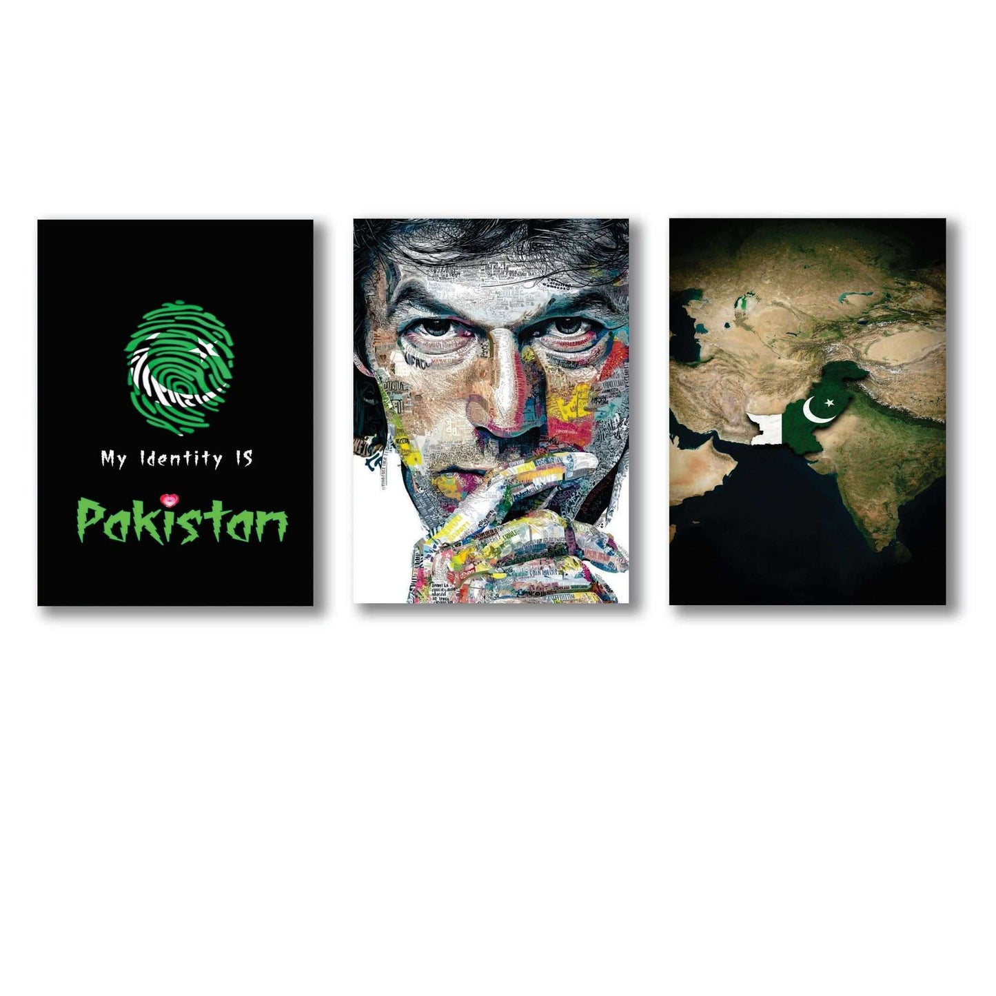 Set of 3 Pakistan Patriot & Imran Khan Premium MDF Wall Art Photo Tiles (8x11 Inches)