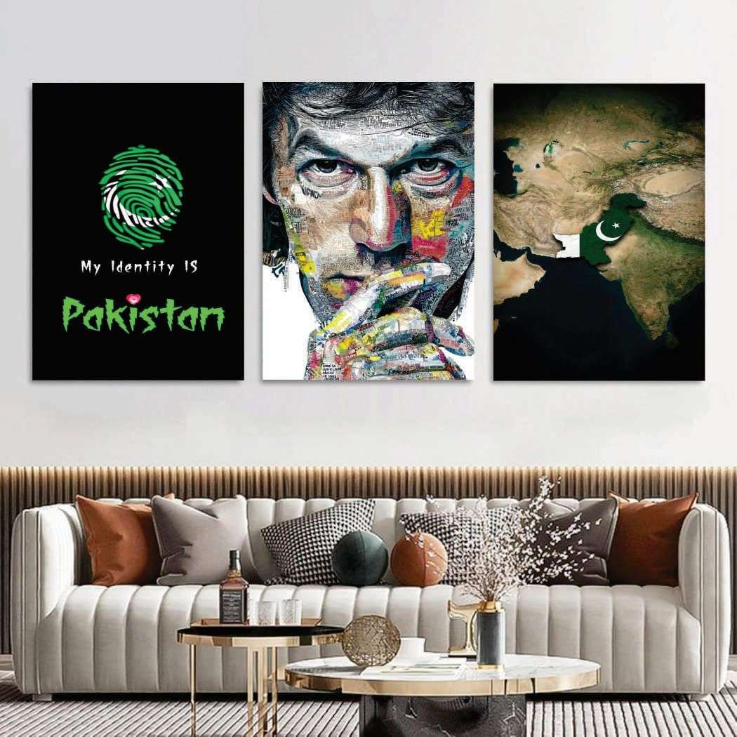 Set of 3 Pakistan Patriot & Imran Khan Premium MDF Wall Art Photo Tiles (8x11 Inches)