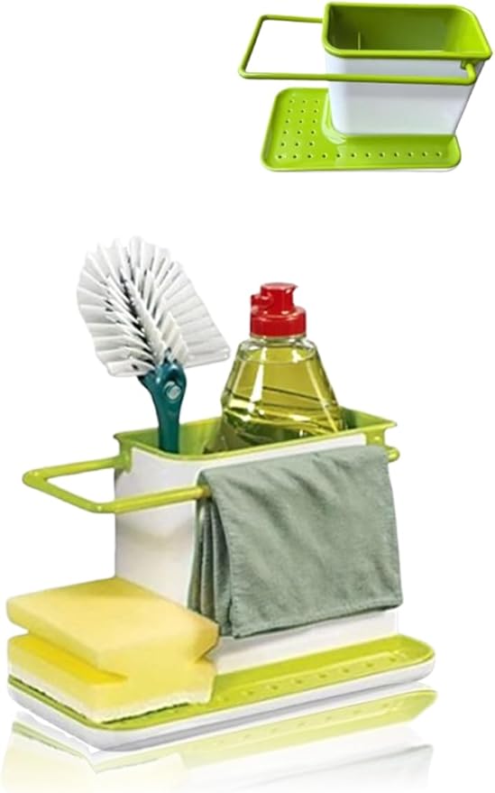 3-in-1 Premium Kitchen Sink Organizer – Self-Draining Sponge, Brush & Cloth Holder Rack