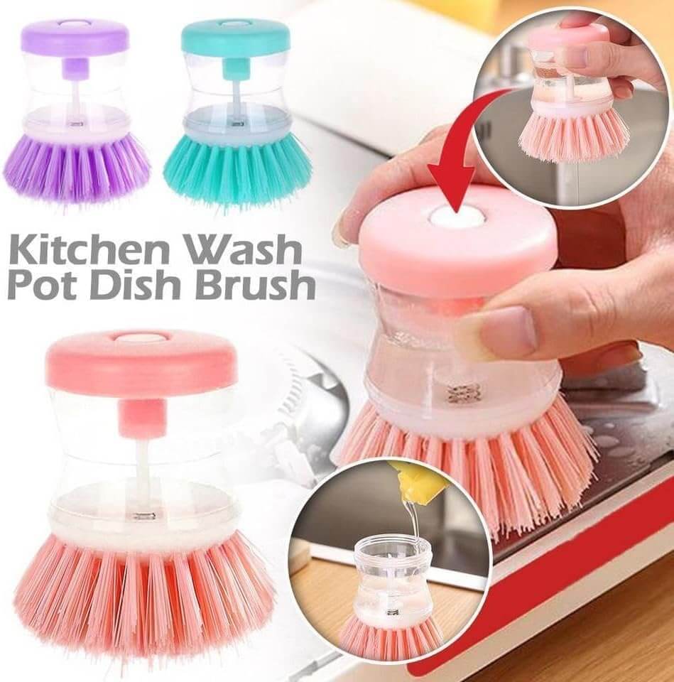 Hydraulic Liquid Soap Dispensing Pot & Dish Cleaning Brush