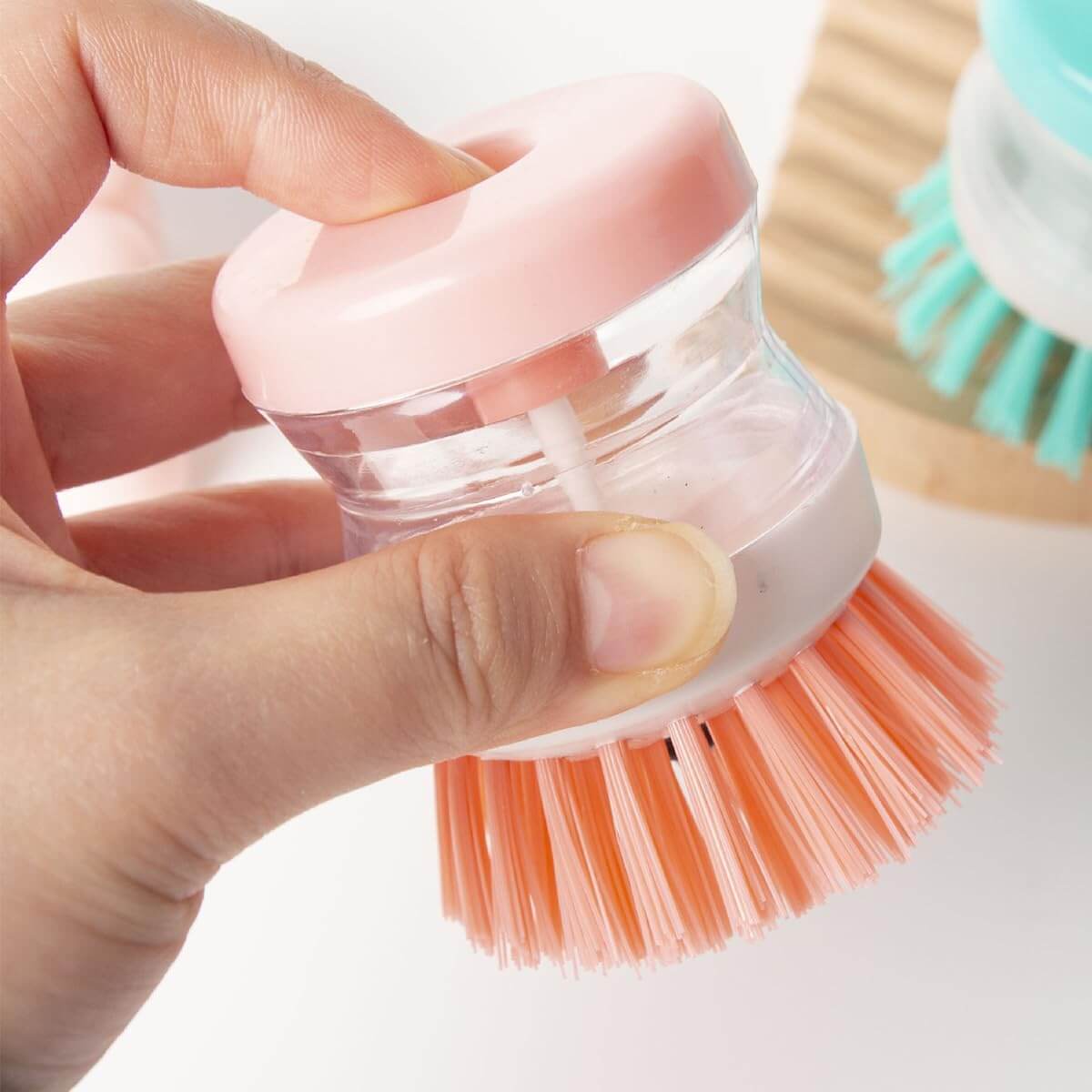 Hydraulic Liquid Soap Dispensing Pot & Dish Cleaning Brush
