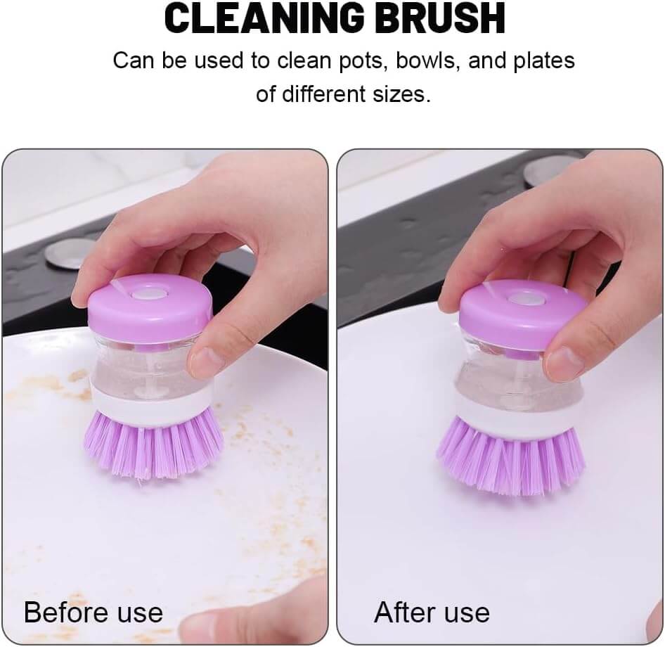 Hydraulic Liquid Soap Dispensing Pot & Dish Cleaning Brush