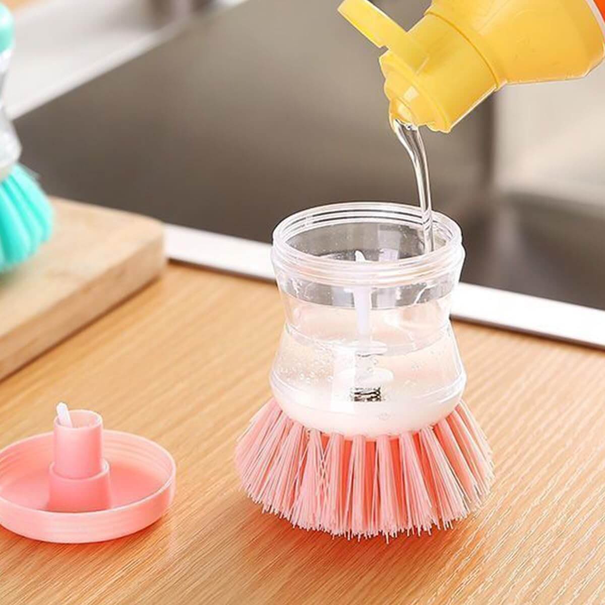 Hydraulic Liquid Soap Dispensing Pot & Dish Cleaning Brush