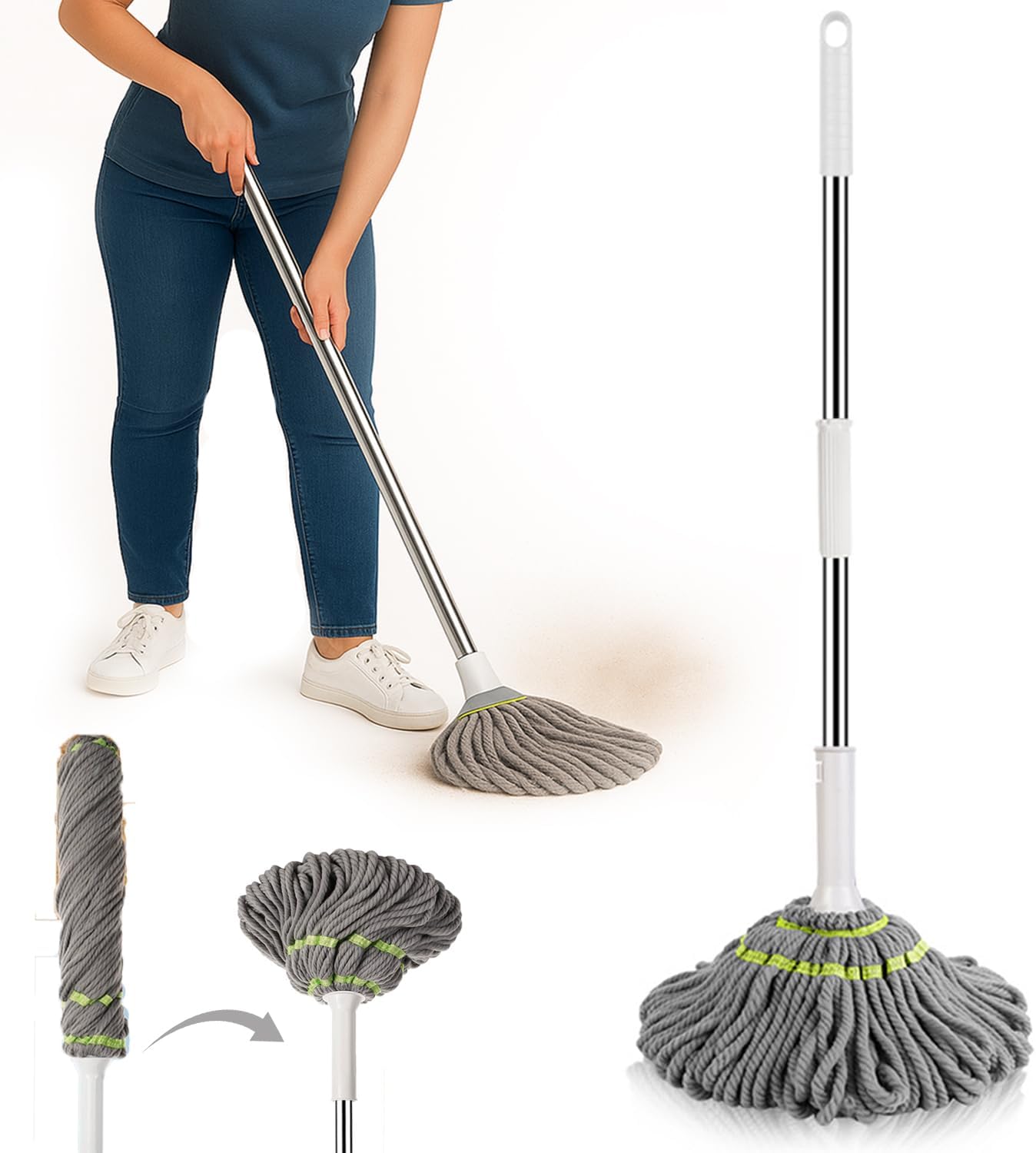 Royal's Super Absorbent Twist Mop – Heavy Duty Floor Cleaner with Built-in Scrubber