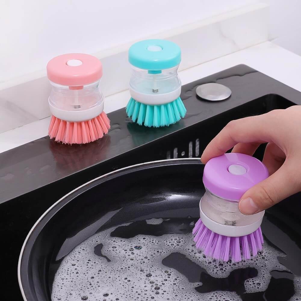 Hydraulic Liquid Soap Dispensing Pot & Dish Cleaning Brush