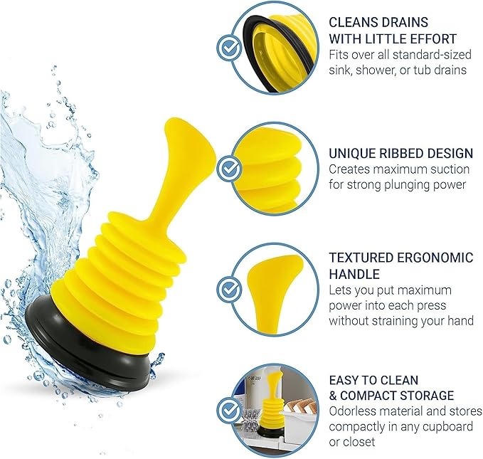 Small & Powerful Sink & Drain Plunger | Multi-Functional Pipe Unblocker Pump