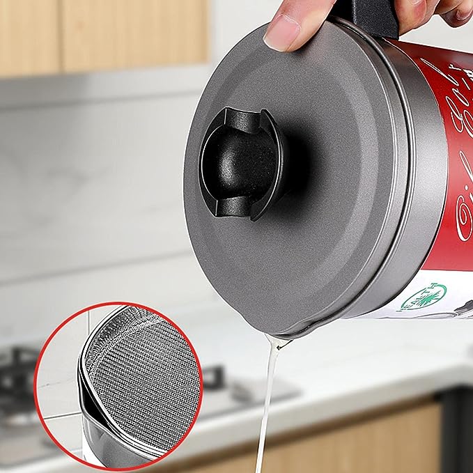 Premium Kitchen Oil Strainer Pot – 1.4L Fine Iron Storage Tank with Stainless Steel Mesh Filter