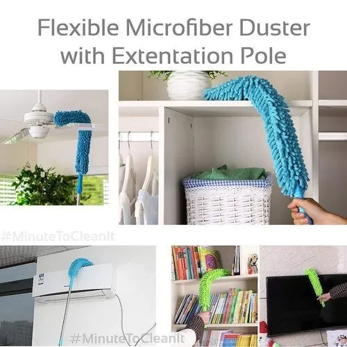 Carevix flexible microfiber duster with stainless steel telescopic handle, extendable and bendable fan cleaner for dusting hard-to-reach areas