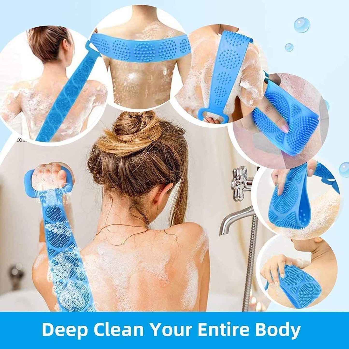 Premium Silicone Double-Sided Bath Towel Scrubber – Flexible Exfoliating Body Massage Belt for Deep Pore Cleaning