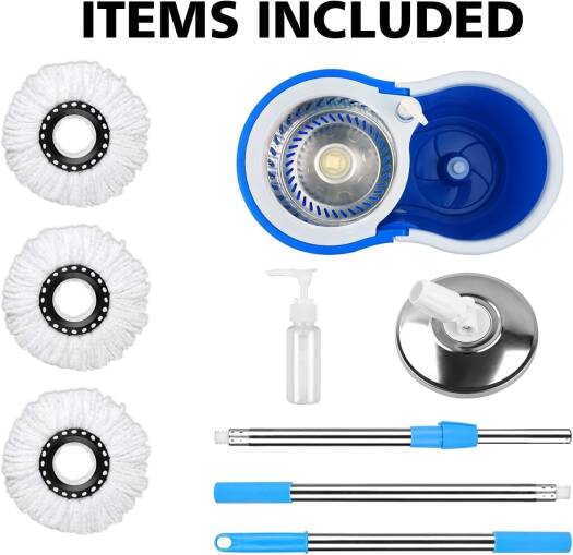 Carevix 360° rotating spin mop set with microfiber head, stainless steel dryer basket, heavy-duty floor cleaning system.