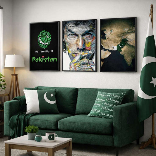 Set of 3 Pakistan Patriot & Imran Khan Premium MDF Wall Art Photo Tiles (8x11 Inches)