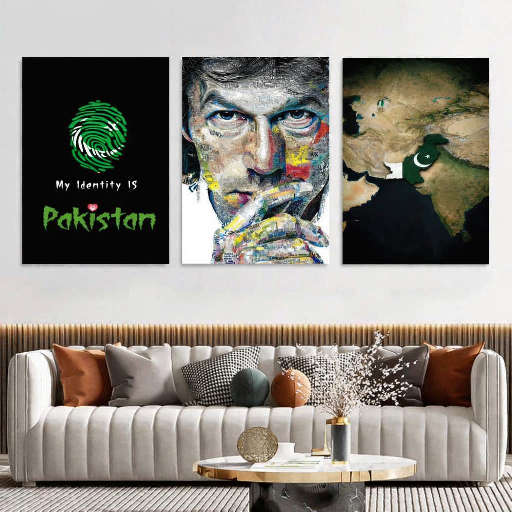 Set of 3 Pakistan Patriot & Imran Khan Premium MDF Wall Art Photo Tiles (8x11 Inches)