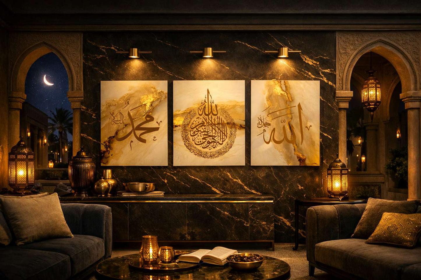 Modern 3-Piece Islamic Wall Decor Set - High-Definition Photo Tiles for Home & Office