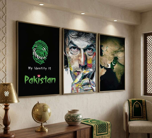 Set of 3 Pakistan Patriot & Imran Khan Premium MDF Wall Art Photo Tiles (8x11 Inches)