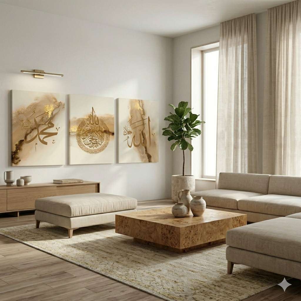 Modern 3-Piece Islamic Wall Decor Set - High-Definition Photo Tiles for Home & Office