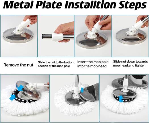 Carevix 360° rotating spin mop set with stainless steel dryer basket, microfiber head for efficient heavy-duty floor cleaning