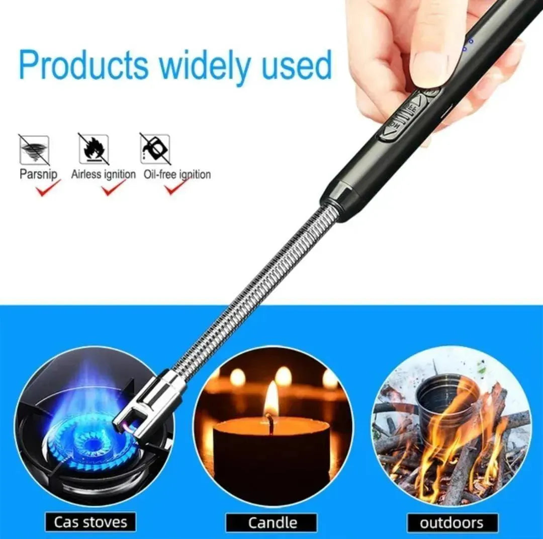 Carevix USB rechargeable electric arc BBQ lighter with windproof flameless plasma technology, shown with sleek black design and safety features.