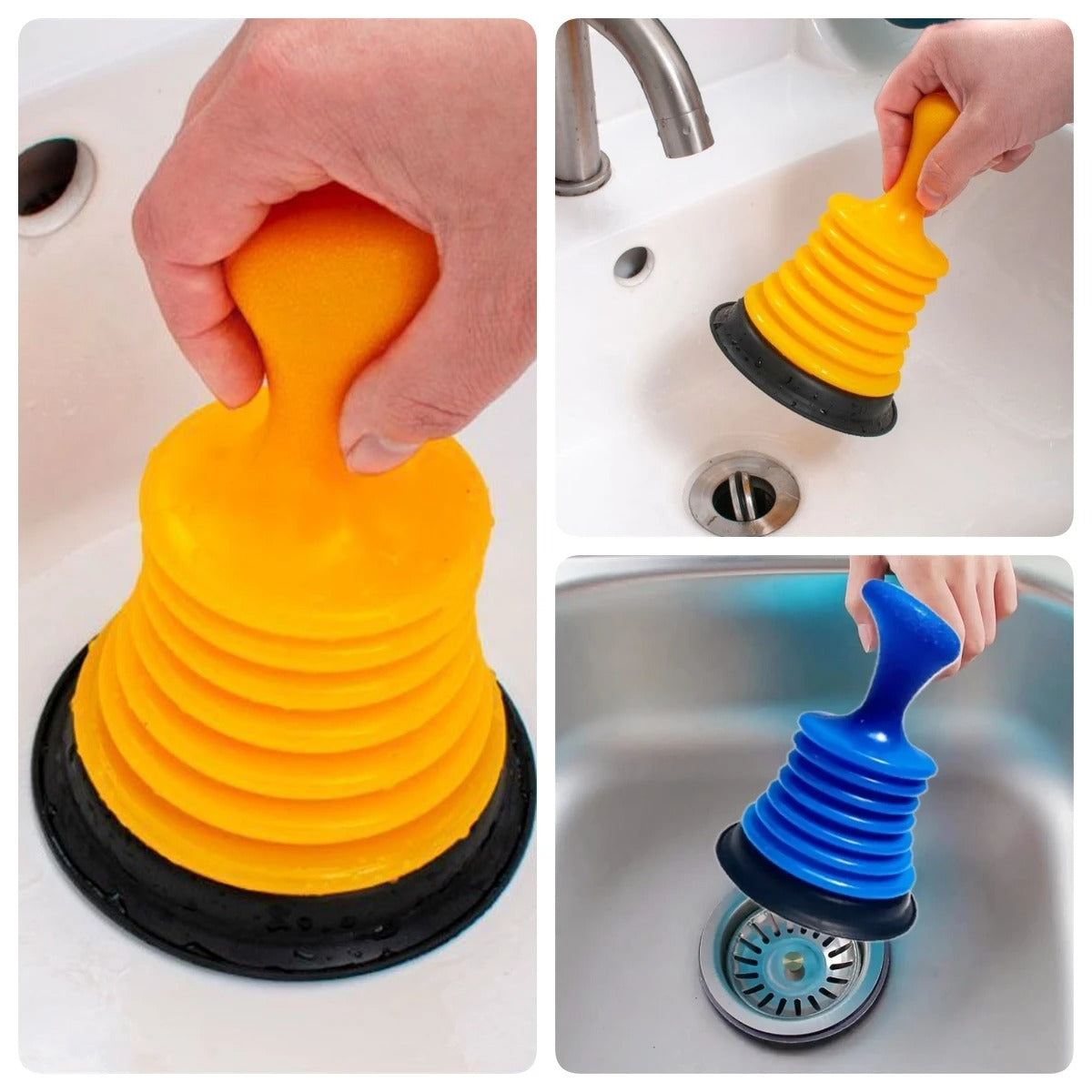 Carevix small sink and drain plunger with handle, designed for unclogging pipes and drains efficiently.
