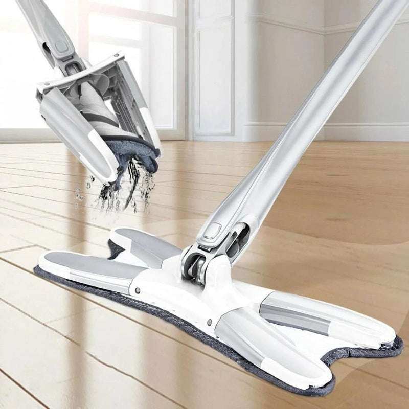Carevix Hands-Free Squeeze X-Mop with 360° rotating microfiber flat mop head for efficient cleaning and easy handling.