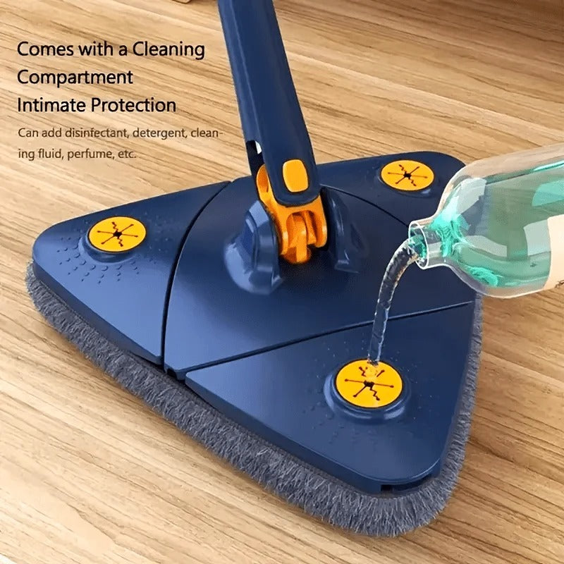 Carevix 360° rotatable triangle cleaning mop with automatic water squeezing for floor and wall cleaning, featuring flexible design.