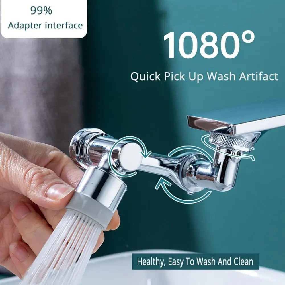 Carevix 1080° rotatable universal faucet extender with dual mode splash-filter for sink tap extension and splashback control.